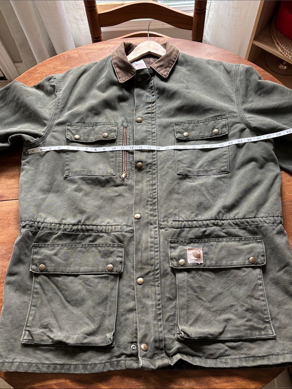 Carhartt Olive Green Canvas Field Jacket with Brown Corduroy Collar vintage